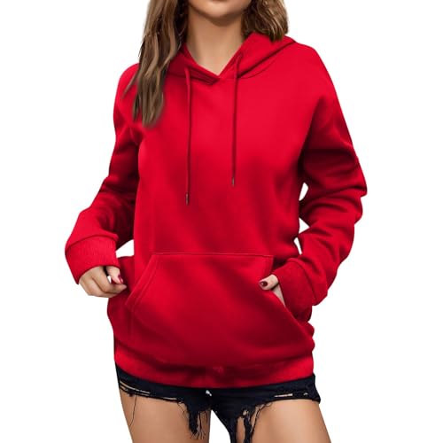 TTFDJG Damen Sweatshirt Langarm Kapuzenpullover Damen Zip Hoodie Damen Kapuzenpullover Hoodie Pullover Damen Weihnachten Kapuzenpullover Große Größen Kuschelpullover Damen Rot L von TTFDJG