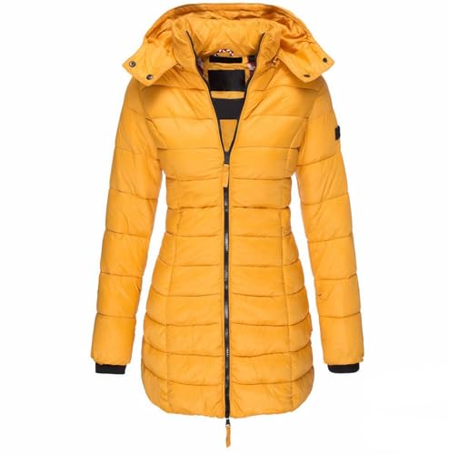 TTFDJG Damenjacken Für Den Übergang Jacken Parka Leichte Steppjacke Daunenmantel Damen Warm Damen Winter Parka Warme Damen Jacken Puffer Jacket Damen Jacke Damen Winter Lang Warm Gelb 3XL von TTFDJG