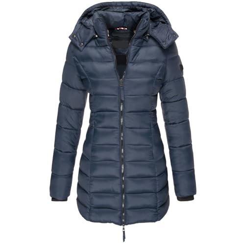 TTFDJG Daunenmantel Lang Winterjacken Dünne Steppjacke Damen Übergangsjacken Damen Winterjacke Damen Rosa Damen Parka Herbst Winterjacke Damen Steppjacke Warme Jacke Damen Winter Marine XL von TTFDJG