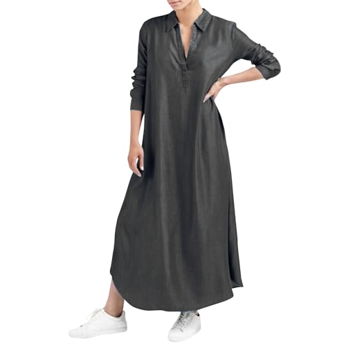 TTFDJG Jeanskleid Damen Lang Maxikleider Damen Sommer Jeans Kleid V Ausschnitt Damenkleider Elegant Blusenkleid Langarm Sommerkleid Locker Shirtkleid Maxi Kleider Freizeit TTFDJG Jeanskleid Damen Lang Maxikleider Damen Sommer Jeans Kleid V Ausschnitt Damenkleider Elegant Blusenkleid Langarm Sommerkleid Locker Shirtkleid Maxi Kleider Freizeit von TTFDJG