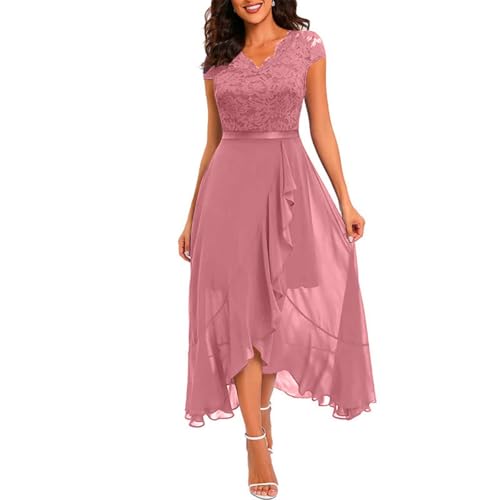 TTFDJG Kleid Festlich Damen Hochzeitsgast Abendkleid Damen Lang Elegant Wickelkleider Brautjungfern Rüschenkleid Lang Maxikleid Hochzeitsgast Kleid mit Schlitz Damenkleider Elegant Spitzenkleid von TTFDJG