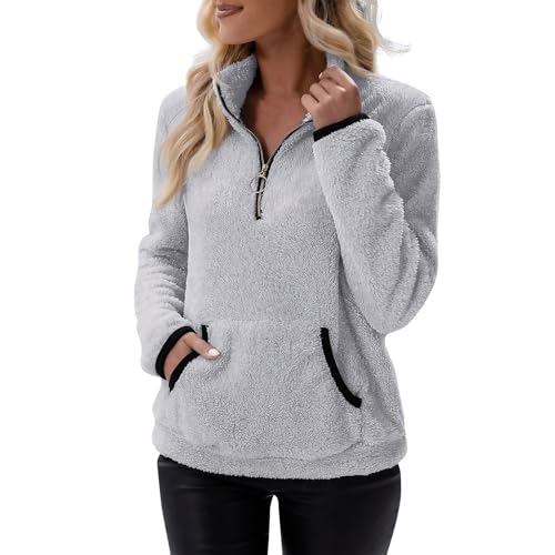 TTFDJG Kuschelige Damen Pullover Flauschpullover Thermoshirt Warm Oversized Zip Sweatshirts Plüsch-Sweatshirt Teddy Fleece Rollkragenpullover Wolle Grau S TTFDJG Kuschelige Damen Pullover Flauschpullover Thermoshirt Warm Oversized Zip Sweatshirts Plüsch-Sweatshirt Teddy Fleece Rollkragenpullover Wolle Grau S von TTFDJG