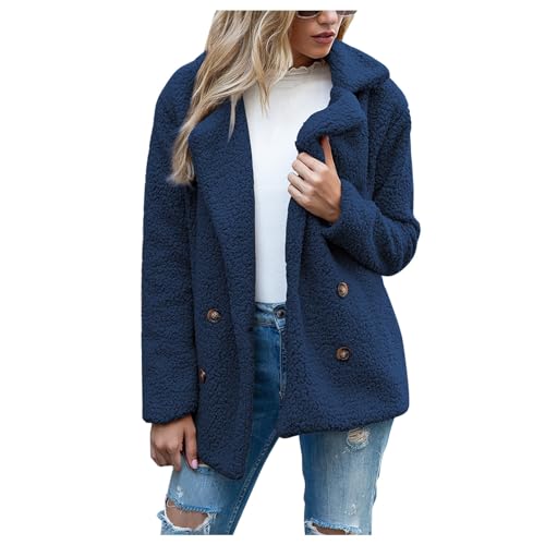 TTFDJG Plüschjacke Damen Herbstjacke Damen Jakes Damen Kurzmantel Damen Kurze Jacke Damen Winter Steppmantel Damen Longstrickjacke Damen Mantel Damen Beige Skijacke L Dunkelblau von TTFDJG