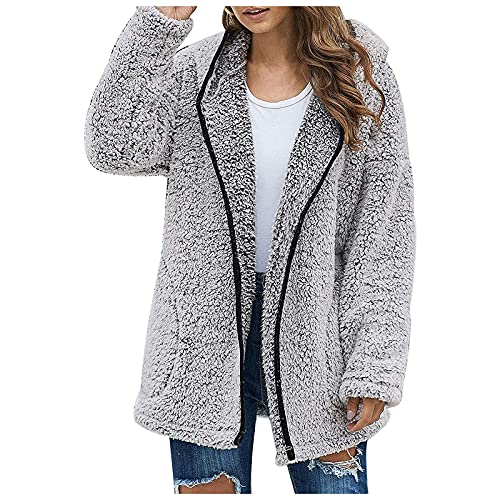 TTFDJG Plüschjacke Damen Oversize Übergangsmantel Damen Herbst Zip Hoodie Damen Y2K Kuscheljacke Damen Flauschig Fleecejacke Rot Damen Teddy Jacken Für Damen Jacke Frühling Sommer Grau XXL von TTFDJG