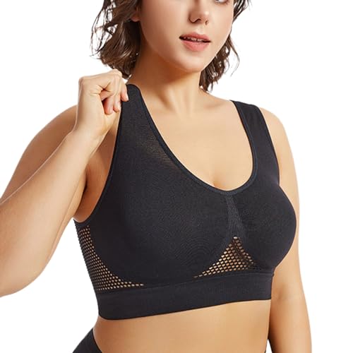 TTFDJG Push Up Sport BH Sport Bustier BH Große Brüste Starker Halt BH Ohne Bügel Guter Halt Yoga Kleidung Damen BH Für Hängende Brüste Sportunterwäsche Für Damen Schwarz von TTFDJG