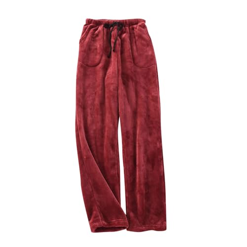 TTFDJG Pyjamahose Aus Flanell Flauschiger Pyjama Für Damen Fleecehose Damen Warm Pyjamahose Kuschelig Schlafanzughose Damen Lang Damen Pyjama Hosen Lang Fleece Pants Women Hose Damen Warm Rot M von TTFDJG