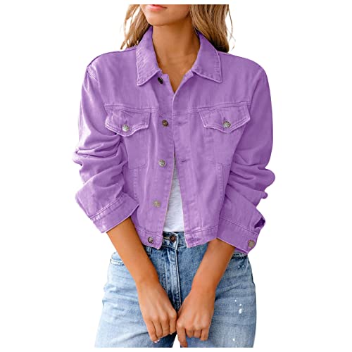 TTFDJG Schwarze Jeansjacke Damen Denim Jacke Damen Oversize Jeanshemd Damen Oversize Bomberjacke Damen Frühling Übergangsjacke Damen Herbst Lang Damen Jacke Herbst Lila XL von TTFDJG