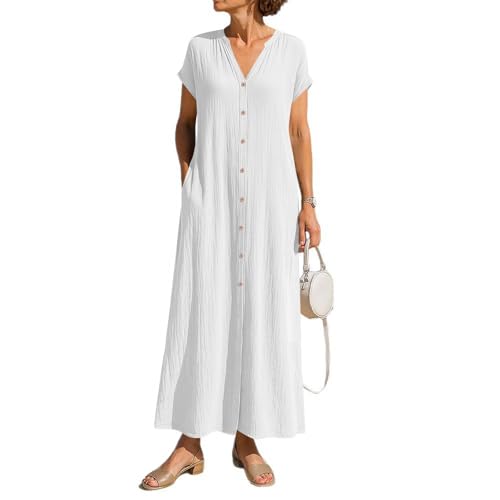 TTFDJG Sommerkleid Damen Lang Leinenkleider Damen Sommer Hemdkleid Musselin Kleid V Ausschnitt Hemdblusenkleid Maxi Damenkleider Elegant Freizeitkleid Vintage Kleider mit Taschen Maxikleid Kurzarm TTFDJG Sommerkleid Damen Lang Leinenkleider Damen Sommer Hemdkleid Musselin Kleid V Ausschnitt Hemdblusenkleid Maxi Damenkleider Elegant Freizeitkleid Vintage Kleider mit Taschen Maxikleid Kurzarm von TTFDJG