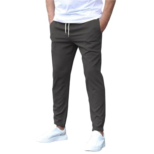 TTFDJG Stretch Hose Herren Sommer Freizeithose Herren Lang Sommerhose Leicht Stoffhose Elegant Herrenhosen Bequem Stretch Männer Hosen mit Gummizug Schlupfhose 7/8 Jogginghose Trousers for Men von TTFDJG