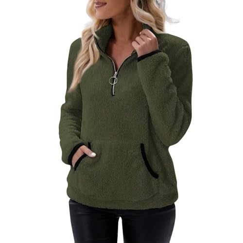 TTFDJG Teddy Pullover Damen Kuschelpullover Damen Flauschig Warme Pullover Damen Winter Sweatshirt Damen Mit Reissverschluss Pullover Damen Plüsch Langarm Fleece Oberteil Damen Pulli Frauen Grün L TTFDJG Teddy Pullover Damen Kuschelpullover Damen Flauschig Warme Pullover Damen Winter Sweatshirt Damen Mit Reissverschluss Pullover Damen Plüsch Langarm Fleece Oberteil Damen Pulli Frauen Grün L von TTFDJG