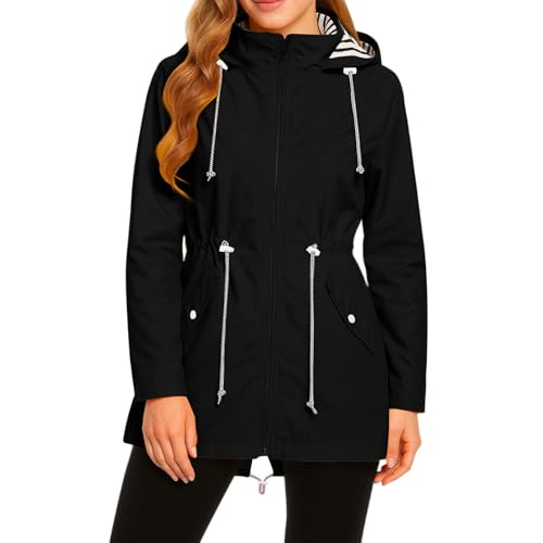 TTFDJG Windbreaker Damen Wasserdicht Regenjacke Atmungsaktiv Übergangsjacke mit Kapuze Windjacke Fahrrad Herbstjacke Outdoor Softshelljacken Frauen Sonnenschutz Jacke Sportlich Regenmantel von TTFDJG