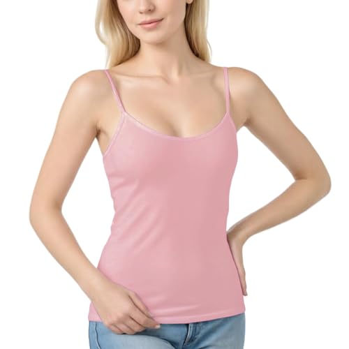 Top Mit Spaghettiträgern Oberteile Mit Integriertem BH Unterhemd Damen Hautfarben Trägertop Damen BH Hemdchen Ohne Bügel Tanktops Für Damen Bustier Damen Baumwolle Top Basic Damen Rosa S von TTFDJG