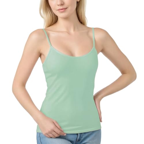 Unterhemd Damen Camisole Top Damen Mit Integriertem BH Spaghetti Top Damen BH Träger Damen Verstellbare BH Hemd Mit Cups Ohne Bügel Tank Top Damen Sommer Tshirt BH Damen Top Basic Turquoise 6XL von TTFDJG