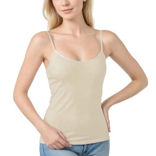 Unterhemd Damen Hautfarben Sporttop Mit Integriertem BH Spaghetti Tank Top Damen Trägertop Damen BH Hemd Damen Mit Cups Ohne Bügel Tank Top Built In Bra Top Mit BH Damen Top Basic Khaki M von TTFDJG