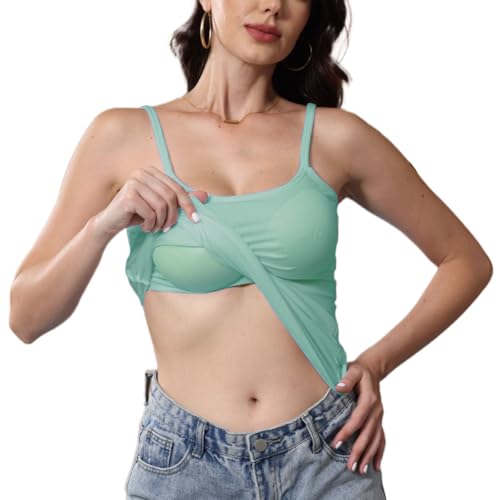 Weste Mit Integriertem BH Spaghetti Top Damen Rosa Unterhemd Damen Baumwolle Trägershirt Damen Locker BH Hemd Damen Mit Cups Tank Top Damen Schlaf BH Für Die Nacht Tops Für Frauen Turquoise L von TTFDJG