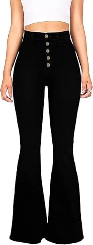 TTFIFENG Flare Jeans für Damen, Damen, hohe Taille, Stretch, Glockenhose, Jeans, Schwarz, ausgestellt, Bootcut, Denim-Jeans, Schwarz (5 Tasten), 48 von TTFIFENG