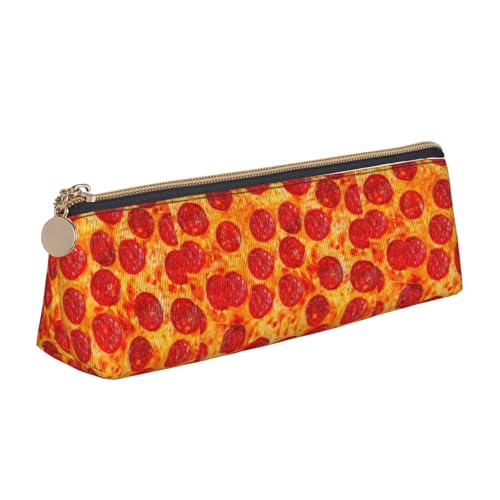 Federmäppchen aus Leder mit 3D-Pepperoni-Druck, dreieckig, mit Reißverschluss, Stifteetui für Jungen und Mädchen, Schüler für Arbeit und Schule, weiß, Einheitsgröße, Kosmetiktasche von TTIGLHOH