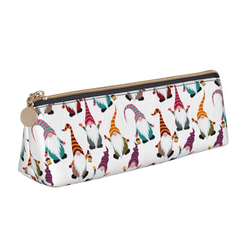 Federmäppchen aus Leder mit lustigem Zwergen-Motiv, dreieckig, mit Reißverschluss, Stifttasche für Jungen und Mädchen, Schüler für Arbeit und Schule, weiß, Einheitsgröße, Kosmetiktasche von TTIGLHOH