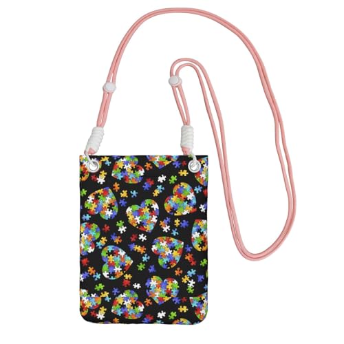Kleine Umhängetasche mit Schulterriemen für Reisepass, Smartphone, Brieftasche, Motiv: Autismus-Bewusstsein, Puzzleteile, Herz-Aufdruck, für Reisen, rose, Einheitsgröße Kleine Umhängetasche mit Schulterriemen für Reisepass, Smartphone, Brieftasche, Motiv: Autismus-Bewusstsein, Puzzleteile, Herz-Aufdruck, für Reisen, rose, Einheitsgröße von TTIGLHOH