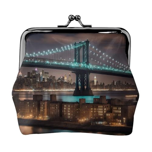 New York Manhattan Bridge Night Printing Minimalist Travel Wallet Small Storage Pouch for Hiking Trips and Outdoor Excursions, Schwarz , Einheitsgröße, Münztasche von TTIGLHOH
