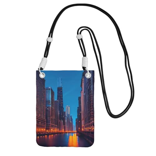TTIGLHOH Chicago Night bedruckte kleine Umhängetasche, Handygeldbörsen mit Schultergurt für Reisepass, Smartphone, Geldbörse, Schwarz , Einheitsgröße TTIGLHOH Chicago Night bedruckte kleine Umhängetasche, Handygeldbörsen mit Schultergurt für Reisepass, Smartphone, Geldbörse, Schwarz , Einheitsgröße von TTIGLHOH