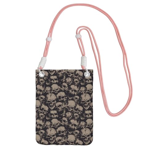 TTIGLHOH Coole Retro-Totenkopf-Grafik-Druck, kleine Umhängetasche, Handygeldbörsen mit Schultergurt, für Reisepass, Smartphone, Geldbörse, rose, Einheitsgröße von TTIGLHOH