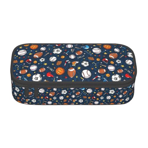 TTIGLHOH Federmäppchen mit großem Fassungsvermögen, Motiv: Baseball, Basketball, Fußball, Hockey, stilvolle Stifte-Tasche, Organizer für Büro, Uni, Schule, Schwarz , Einheitsgröße, Taschen-Organizer von TTIGLHOH
