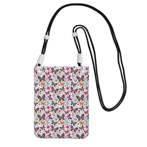 TTIGLHOH Kleine Umhängetasche mit Frühlingsblumen- und Schmetterlings-Druck, mit Schultergurt, für Reisepass, Smartphone, Geldbörse, Schwarz , Einheitsgröße TTIGLHOH Kleine Umhängetasche mit Frühlingsblumen- und Schmetterlings-Druck, mit Schultergurt, für Reisepass, Smartphone, Geldbörse, Schwarz , Einheitsgröße von TTIGLHOH