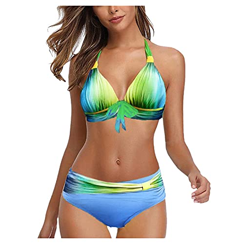 Bikinis für ältere Frauen mit UK-Druck, gepolsterter Badeanzug, Größe, Badeanzug, Strandmode, Damen, Bademode, Tankini-Set, amerikanischer Badeanzug, Push-Up, grün, 44 von TTNTTR