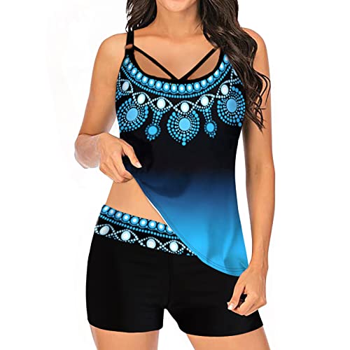 Damen-Badeanzug-Set, Badekleid, Batik-Druck, mehrere Damen-Badeanzüge, Höschen und Stück, Farbe, zwei Bademode, Tankini, modisches Set, Badeanzug, Shirts für Damen, blau, 46 von TTNTTR