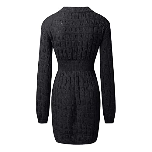 Kleider Damen Rundhals Schulterfreies Laterne Lange äRmel Bunt Gestrickt Vintage Enge Wickelkleider LäSsiges Strick Slim Lockere Modisch Tunika Minikleid Herbst Winter Festliche von TTNTTR