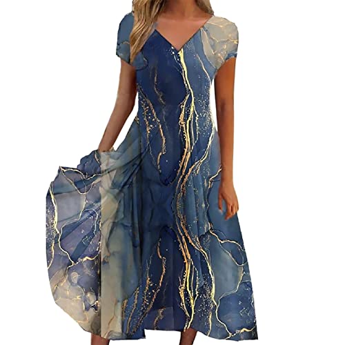 Maxikleid Damen Sommer Damenkleid Casual Fashion Gestricktes Patchwork Damenkleid Festliche Damen Leicht Ohne ZubehöR Freizeitkleid Warm AlltäGliche (Blue XXXL) von TTNTTR