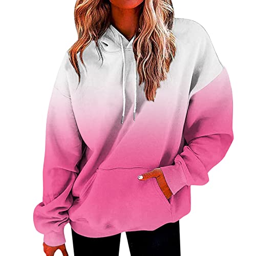 Pullover Damen Winter Strick Baumwolle Lässiges Damen-Sweatshirt in Übergröße, Langarm, Kordelzug, lockeres Kapuzen-Sweatshirt mit Taschen Gepolstert Sweatshirt Frauen Herbst Und Winter (Pink, XXL) von TTNTTR