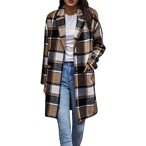 Regenjacke Damen Windjacke Leicht Er Karierter Wollmantel FüR Herbst Winter Mit Umlegekragen Und Tasche Windbreaker Freizeitkleid Outdoor Sports Daily Wear üBergangsjacke von TTNTTR