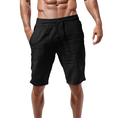 Shorts Herren Sommer Leinen Mit Taschen Kurze Hose Beach Freizeithose Einfarbig Sport Kurz Cargo Leinenhose Sommerhose Elastische Taille Stretch Leicht Basketball Shorts von TTNTTR