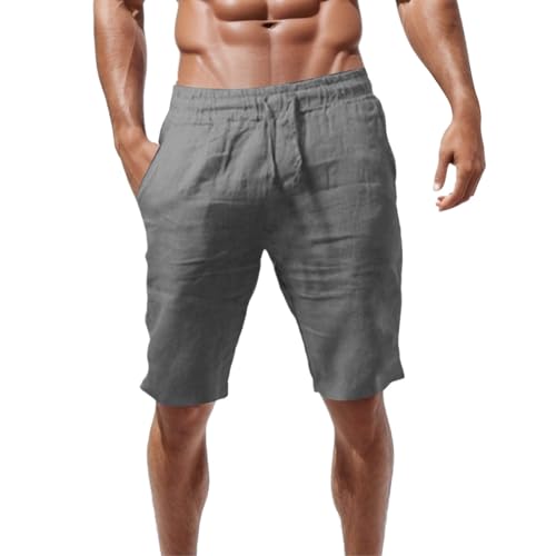 Shorts Herren Sommer Leinen Mit Taschen Kurze Hose Beach Freizeithose Einfarbig Sport Kurz Cargo Leinenhose Sommerhose Elastische Taille Stretch Leicht Basketball Shorts von TTNTTR