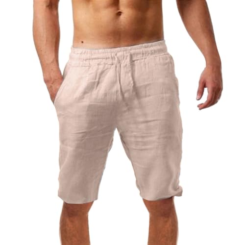 Shorts Herren Sommer Leinen Mit Taschen Kurze Hose Beach Freizeithose Einfarbig Sport Kurz Cargo Leinenhose Sommerhose Elastische Taille Stretch Leicht Basketball Shorts von TTNTTR