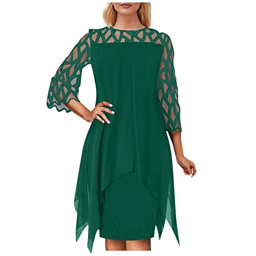 TTNTTR Abendkleider Elegant FüR Hochzeit Damen Plus Size Kleider Sexy Langarm Mesh Midi Kleid Casual Party kurzes Kleid Figurbetont Festliche Kleider (Green XXXL) von TTNTTR