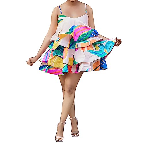 TTNTTR Damen Sommerkleid und amerikanische Damenbekleidung mit Lagendruck, Kunststoff-Fischgräten-Hosenträgerkleid Blusenkleid (Hot Pink, XXL) Elegante Und Raffinierte Sommerkleider FüR Frauen von TTNTTR