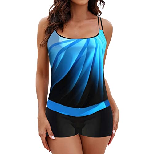 TTNTTR Damen-Tankini-Sets, geteilter Badeanzug, groß, schmal, flache Ecke, Badeanzug, Damen, konservativ, Badeanzug, Tops für Damen, lang, blau, 12 von TTNTTR