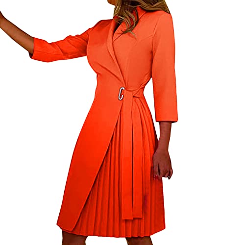 TTNTTR Maxikleid Damen Sommer Frauen Elegantes Abendkleid Mode Elegantes Kleid Party Festliches Partykleid Mit Schlitz Gebunden Detail Figurbetontes Silm Kleid Schlichtes Weiter Saum (Orange XXL) von TTNTTR