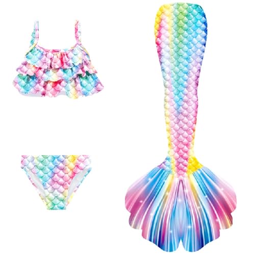 TTNTTR 𝙈eerjung𝙛rau 𝙁losse 𝙈ädchen mit Bikini Sommer 𝙈ono𝙛losse Kostüm Schwimm𝙁lossen Kinder Hawaiian Strand Bademode 𝙁ischschwanz Schwimmanzug Cosplay Kostüme von TTNTTR