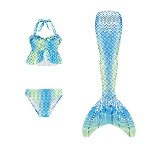 TTNTTR 𝙈eerjung𝙛rau 𝙁losse 𝙈ädchen mit Bikini Sommer 𝙈ono𝙛losse Kostüm Schwimm𝙁lossen Kinder Hawaiian Strand Bademode 𝙁ischschwanz Schwimmanzug Cosplay Kostüme von TTNTTR
