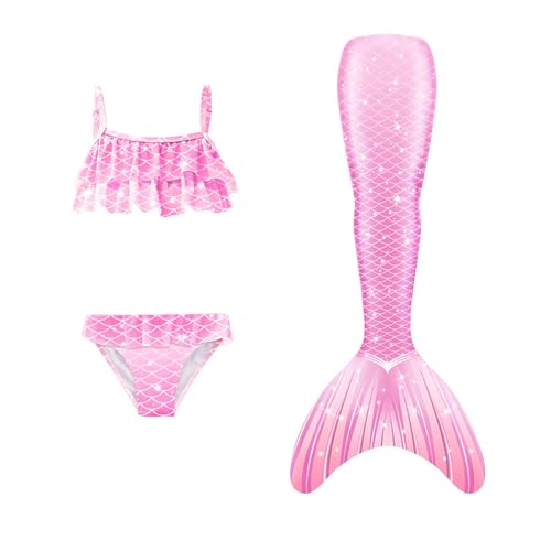 TTNTTR 𝙈eerjung𝙛rau 𝙁losse 𝙈ädchen mit Bikini Sommer 𝙈ono𝙛losse Kostüm Schwimm𝙁lossen Kinder Hawaiian Strand Bademode 𝙁ischschwanz Schwimmanzug Cosplay Kostüme von TTNTTR
