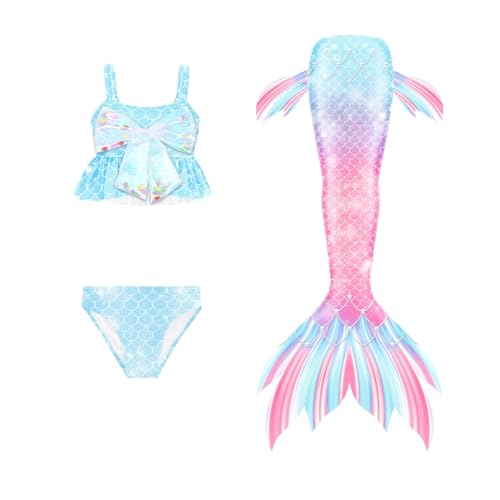 TTNTTR 𝙈eerjung𝙛rau 𝙁losse 𝙈ädchen mit Bikini Sommer 𝙈ono𝙛losse Kostüm Schwimm𝙁lossen Kinder Hawaiian Strand Bademode 𝙁ischschwanz Schwimmanzug Cosplay Kostüme von TTNTTR