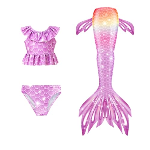 TTNTTR 𝙈eerjung𝙛rau 𝙁losse 𝙈ädchen mit Bikini Sommer 𝙈ono𝙛losse Kostüm Schwimm𝙁lossen Kinder Hawaiian Strand Bademode 𝙁ischschwanz Schwimmanzug Cosplay Kostüme von TTNTTR