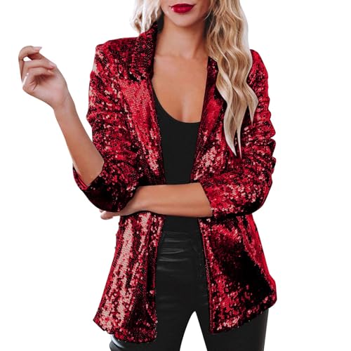 TTNTTR Sale Angebote Damen Sparkly Pailletten Blazer Langarm Party Jacke Herbst Karneval Jacke Glitzer Revers Nachtclub Cardigan Vorne Offen Pailletten Blazer Elegant Tailliert Anzugjacke von TTNTTR