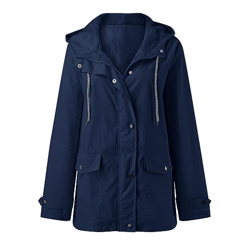 Trenchcoat Damen Regenjacke Damen Herbst Winter Einfarbig Kapuzen Slim Fit Taschen Jacke üBergangsmantel Freizeitkleid Windbreaker Damen Leichte Wasserdichte Jacken Frauen von TTNTTR