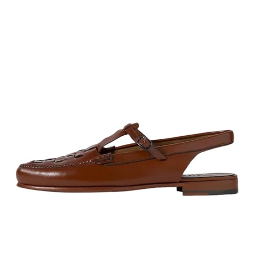 Sommerliche Französische Retro-Sandalen Aus Weichem Leder Mit Zehenkappe Für Damen, Handgestrickte Fisherman-Sandalen Mit Niedrigem Absatz von TTOUDRY