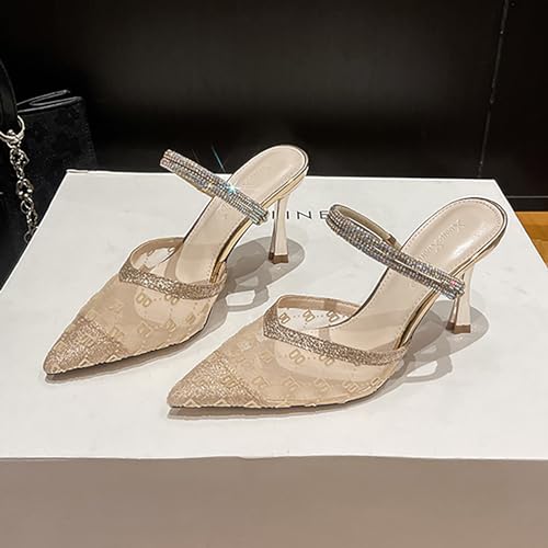 TTOUDRY Baotou-Sandalen Für Damen, Stiletto-High-Heels Mit Spitzer Zehenpartie, Großes Mesh-Temperament, Sexy Bedruckte One-Riemen- Und Half-Flop-Sandalen von TTOUDRY